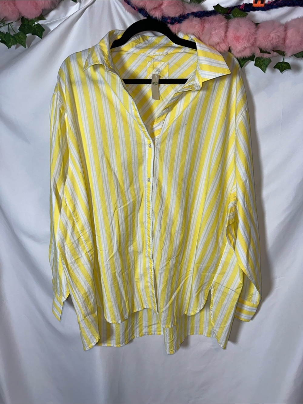 aerie Yellow and White Striped Relaxed Button-Up Shirt